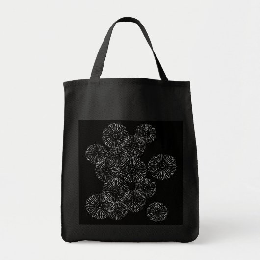 abstracte bloemen, zwart-wit tote bag (Voorkant)