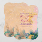 Abstracte bloemenachtergrond blauw en beige bruilo kaart (Voorkant / Achterkant)