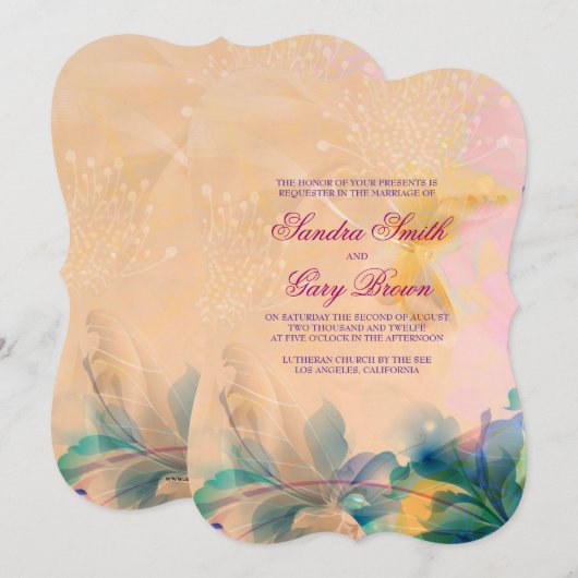 Abstracte bloemenachtergrond blauw en beige bruilo kaart (Voorkant / Achterkant)