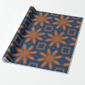 Abstracte bloemencaleidoscoop donkerblauw sinaasap cadeaupapier (Uitgerold)