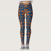 Abstracte bloemencaleidoscoop donkerblauw sinaasap leggings (Voorkant)