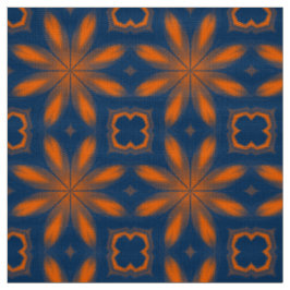 Abstracte bloemencaleidoscoop donkerblauw sinaasap stof
