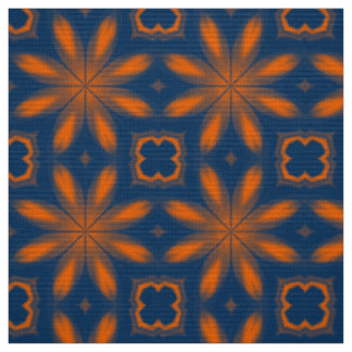 Abstracte bloemencaleidoscoop donkerblauw sinaasap stof