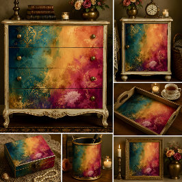 Abstracte bloemendamask decoupage juweeltonen tissuepapier