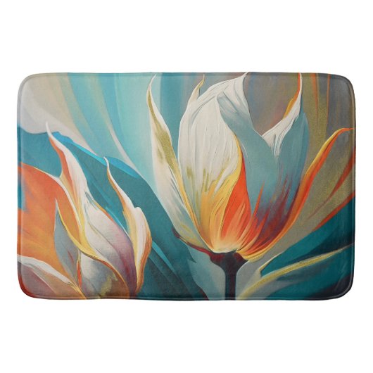 Abstracte bloemengloed in turkoois en oranje badmat (Voorkant)