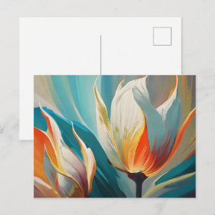 Abstracte bloemengloed in turquoise en oranje briefkaart