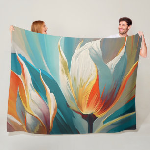 Abstracte bloemengloed in turquoise en oranje fleece deken