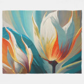 Abstracte bloemengloed in turquoise en oranje fleece deken (Voorkant (Horizontaal))