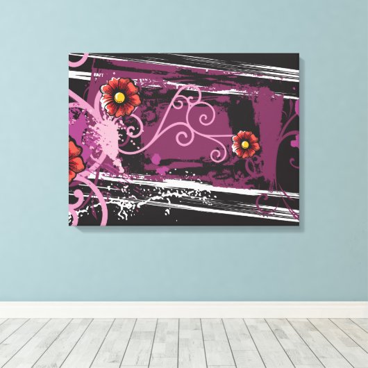 Abstracte bloemengrunge canvas afdruk (Insitu (Houten vloer))