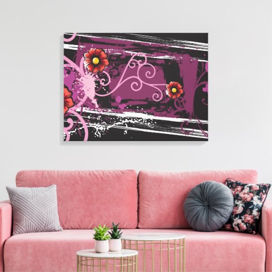 Abstracte bloemengrunge canvas afdruk (Insitu (Woonkamer))
