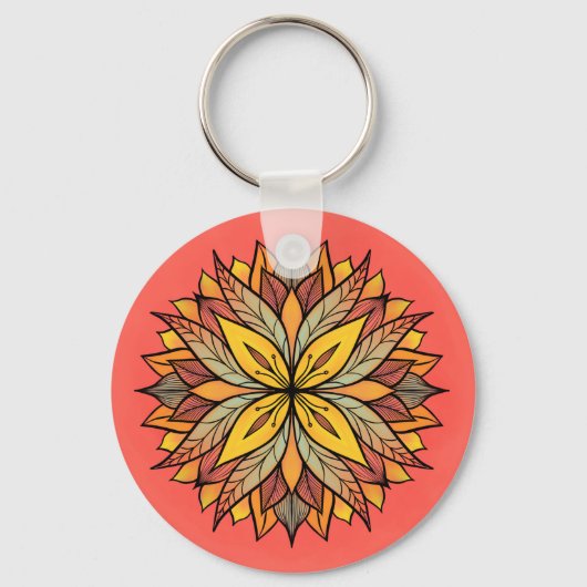 Abstracte bloemenkleurige bloemen sleutelhanger (Voorkant)