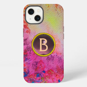 ABSTRACTE BLOEMENKRULLEN PAARSE EDELSTEEN MONOGRAM iPhone 13 HOESJE