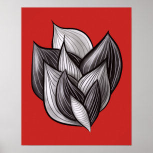 Abstracte bloemenkunst in rood en zwart poster