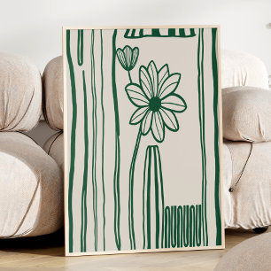 Abstracte Bloemenlijn Art Green Trendy Botanical Poster