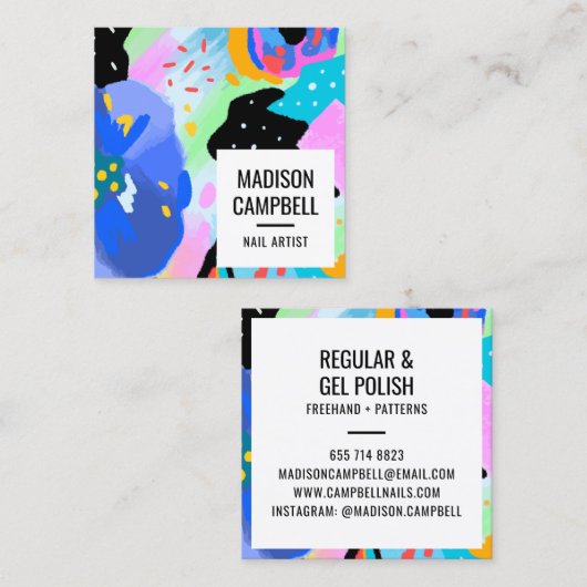 Abstracte bloemennagel artiest salon penseelstreke vierkante visitekaartje (Voorkant / Achterkant)