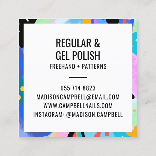 Abstracte bloemennagel artiest salon penseelstreke vierkante visitekaartje (Achterkant)