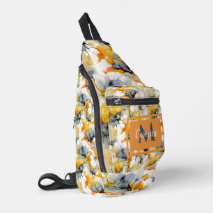 Abstracte bloemenneutrale aardetinten Naam Monogra Sling Bag