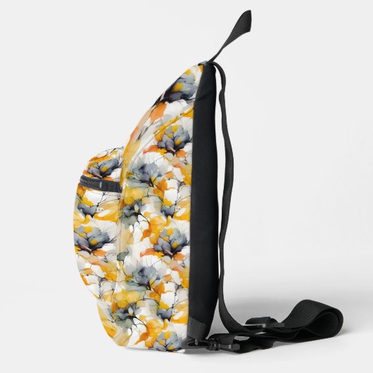 Abstracte bloemenneutrale aardetinten Naam Monogra Sling Bag (Rechts)