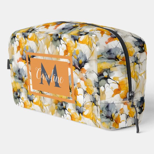 Abstracte bloemenneutrale aardetinten Naam Monogra Toilettasje (Rechterhoek)