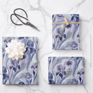 Abstracte Bloemenpatroon Indigo Paarse Iris Inpakpapier Vel