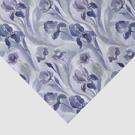 Abstracte Bloemenpatroon Indigo Paarse Iris Tissuepapier (Detail)