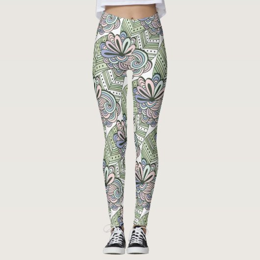 Abstracte bloemenpatroon leggings (Voorkant)