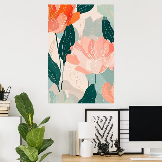 Abstracte bloemenpatroonillustratie poster (Thuiskantoor)
