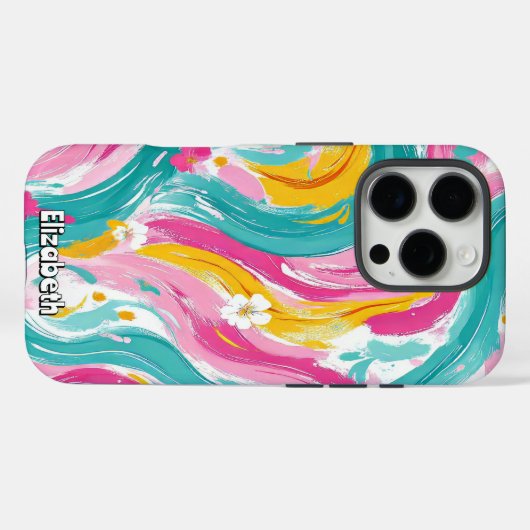 Abstracte bloemenpenseelstreken Case-Mate iPhone case (Achterkant (horizontaal))