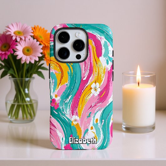 Abstracte bloemenpenseelstreken Case-Mate iPhone case