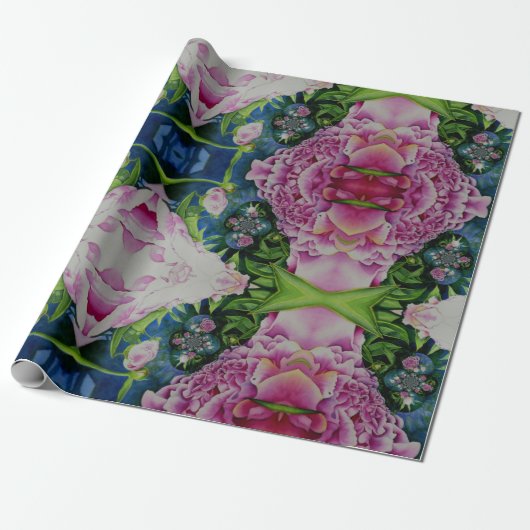 Abstracte bloemenschilderij waterverf, boho retro cadeaupapier (Uitgerold)