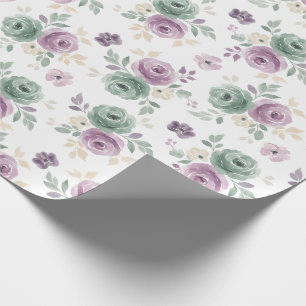 Abstracte bloemenschildering in waterverf teal mau cadeaupapier