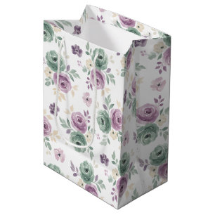 Abstracte bloemenschildering in waterverf teal mau medium cadeauzakje