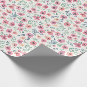 Abstracte bloemenschildering in waterverf teal roz cadeaupapier