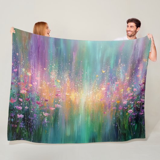 Abstracte bloemenschildering met levendige kleuren fleece deken (In situ)
