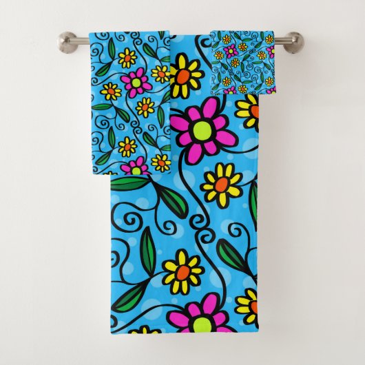Abstracte bloemenset badhanddoeken bad handdoek (Insitu)