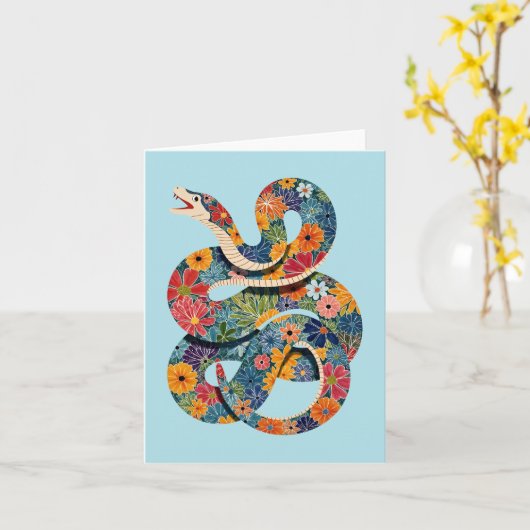 Abstracte Bloemenslang Kleurrijk Schilderij Kaart (Gele Bloem)