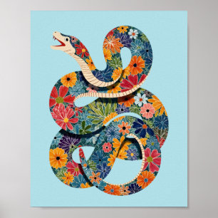 Abstracte Bloemenslang Kleurrijk Schilderij Poster