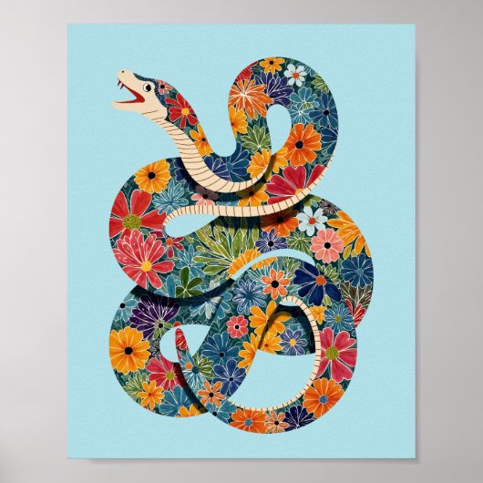 Abstracte Bloemenslang Kleurrijk Schilderij Poster (Voorkant)