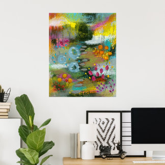Abstracte bloementuin 2 bloemschilderij botanische poster