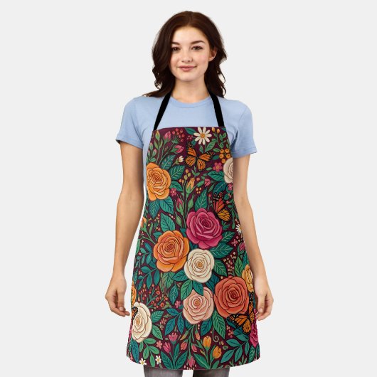 Abstracte bloemenvlinders rozen schort (Gedragen)