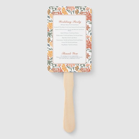 Abstracte bloemenvogels Mid Century Trouwprogramma Handwaaier (Achterkant)