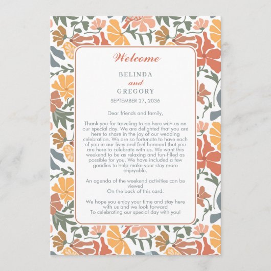 Abstracte bloemenvogels Midcentury huwelijksreis Programmakaart (Voorkant)