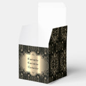 Abstracte bloemenzwarte en gouden kubus bedankdoosjes (Geopend)