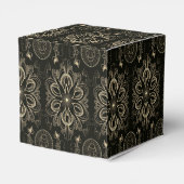 Abstracte bloemenzwarte en gouden kubus bedankdoosjes (Achterkant)