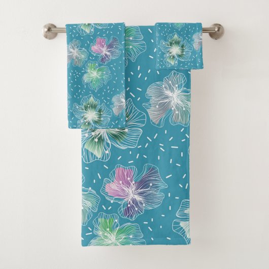 Abstracte bloemetjes op mooie lichtblauwe tinten bad handdoek (Insitu)