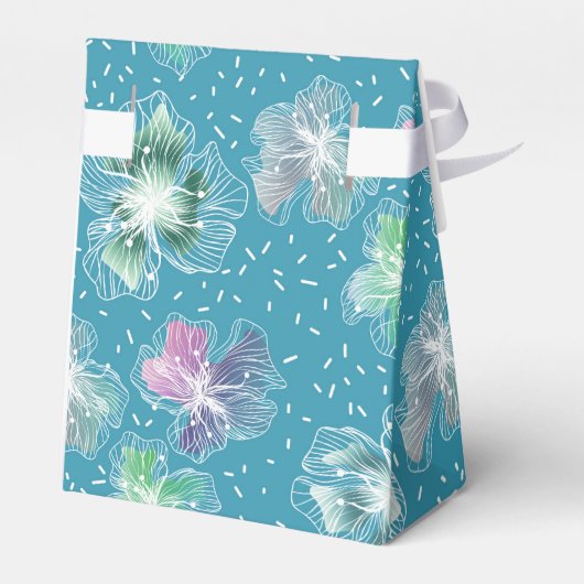 Abstracte bloemetjes op mooie lichtblauwe tinten bedankdoosjes (Achterkant)