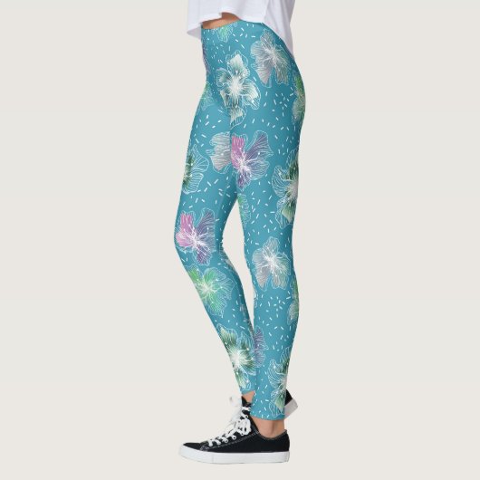 Abstracte bloemetjes op mooie lichtblauwe tinten leggings (Links)