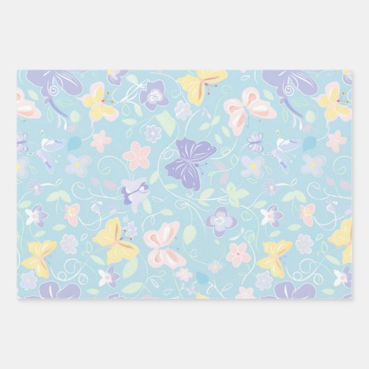 Abstracte bloemetjes Spring Soft Pastel set van 3 Inpakpapier Vel (Voorkant 2)