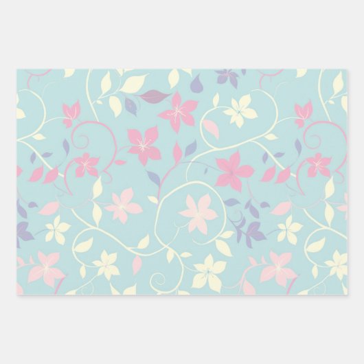 Abstracte bloemetjes Spring Soft Pastel set van 3 Inpakpapier Vel (Voorkant)