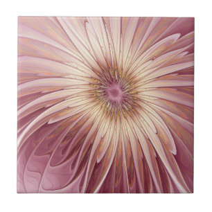 Abstracte bloemfractaalkunst en tinten burgundy tegeltje